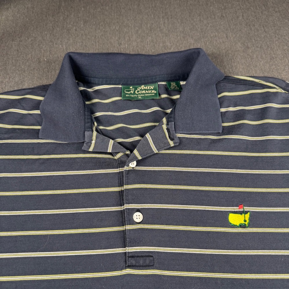Amen Corner Masters Polo Shirt Mens XL Navy Blue Striped Pima Cotton Golf Tee